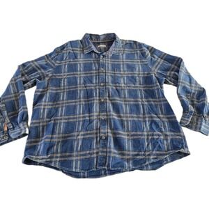 32 Bar Blues Shirt Mens Size XXXL Blue Plaid Button Down Casual